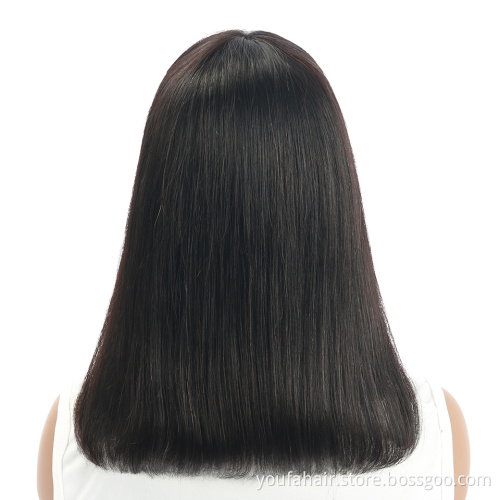 Short Human Hair Bob Wigs With Fringe Bangs 6-14 inch Non Lace Remy Curly Bob Wig 150% Full Machine Glueless Human Hair Wigs